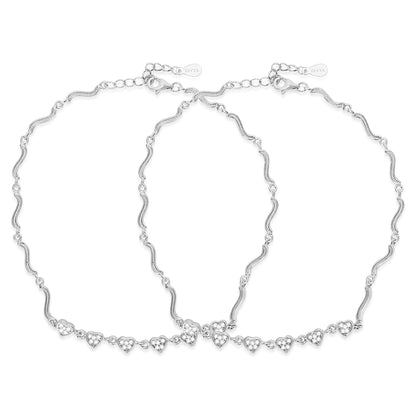 The Loving Steps Heart Rhodium Plated 925 Sterling Silver Anklet