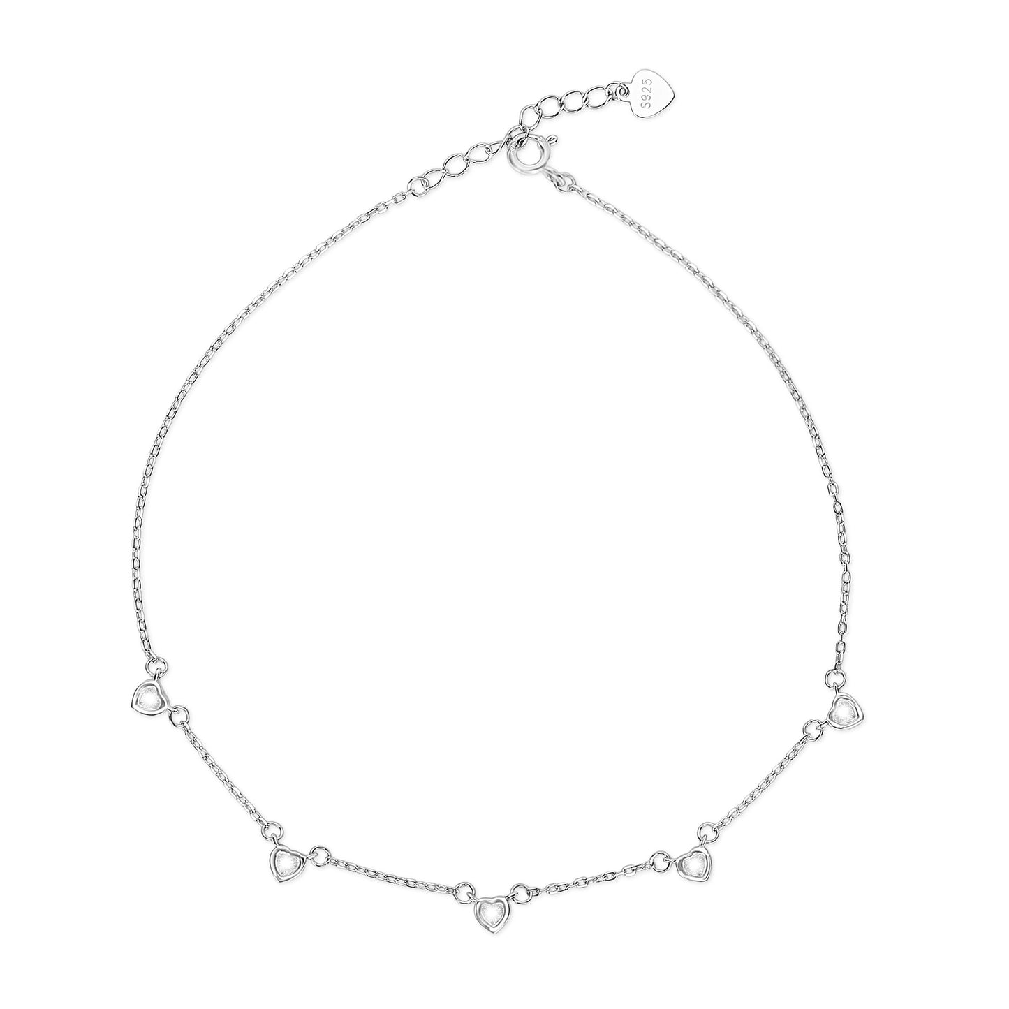 Linked in Love Rhodium Plated 925 Sterling Silver Anklet