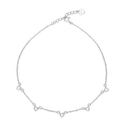 Linked in Love Rhodium Plated 925 Sterling Silver Anklet
