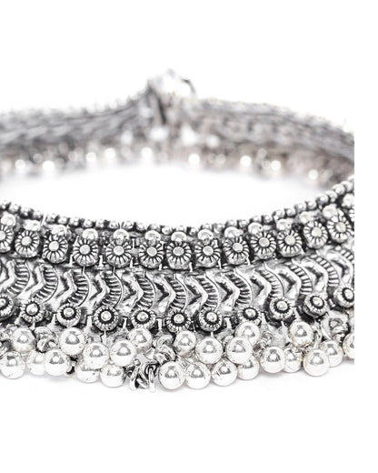 Antique Chunks - Oxidised Silver Plated Broad Anklets-Set of 2