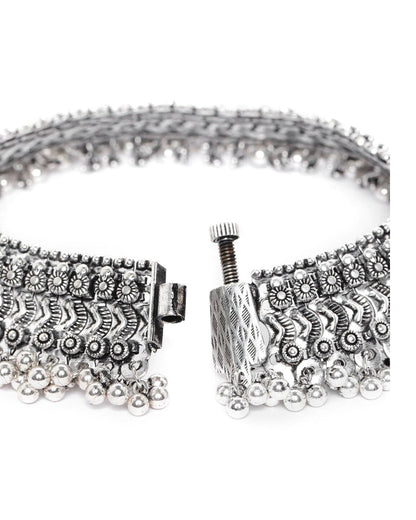 Antique Chunks - Oxidised Silver Plated Broad Anklets-Set of 2