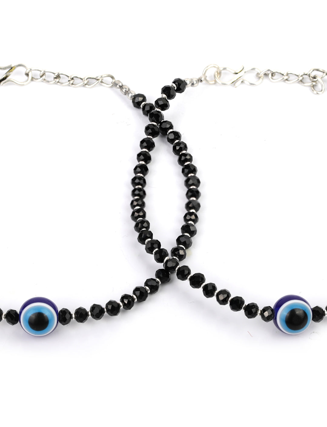 Black Beads Silver Plated Traditional Anklets