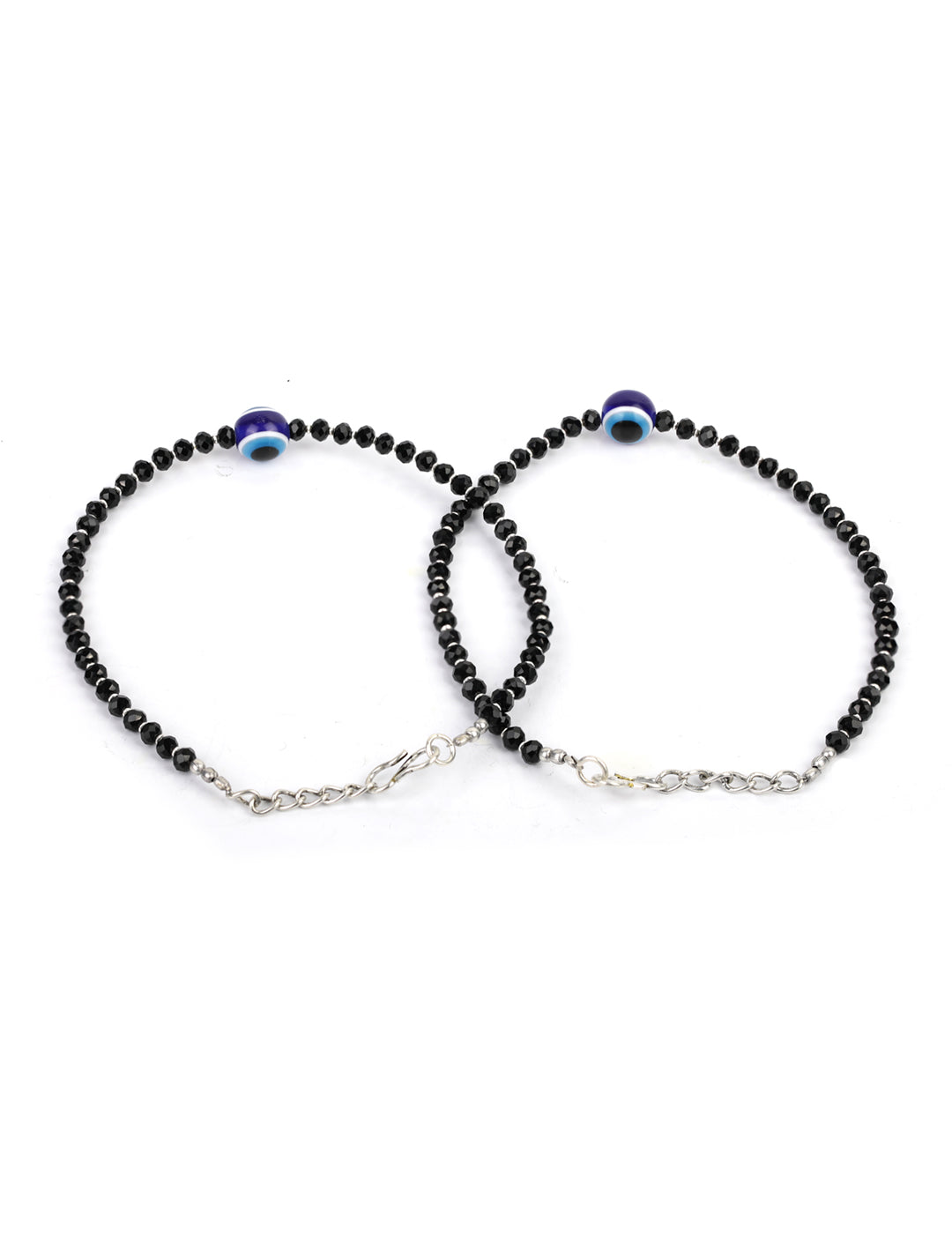 Black Beads Silver Plated Traditional Anklets