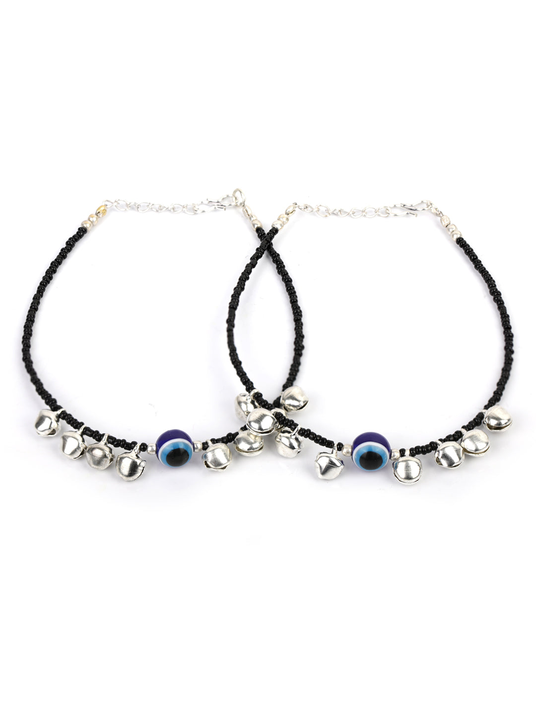 Black Beads Ghungroo Silver Plated Traditional Anklet
