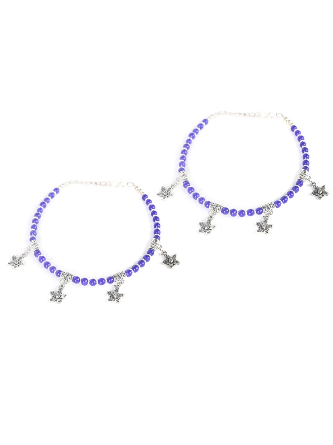 Blue Stones Studded German Silver Plated Oxidized Anklets