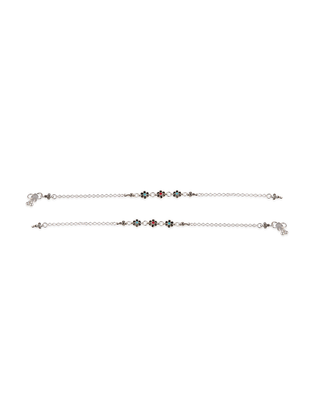 Priyaasi Silver Plated Minimal Anklet Set of 2