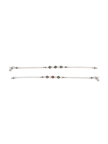 Priyaasi Silver Plated Minimal Anklet Set of 2