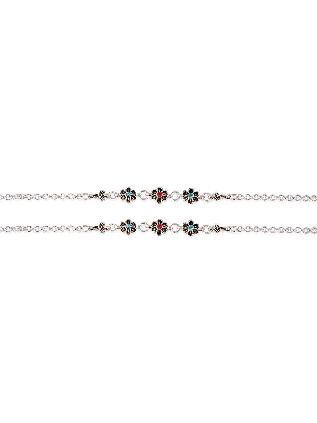 Priyaasi Silver Plated Minimal Anklet Set of 2