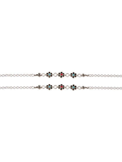 Priyaasi Silver Plated Minimal Anklet Set of 2