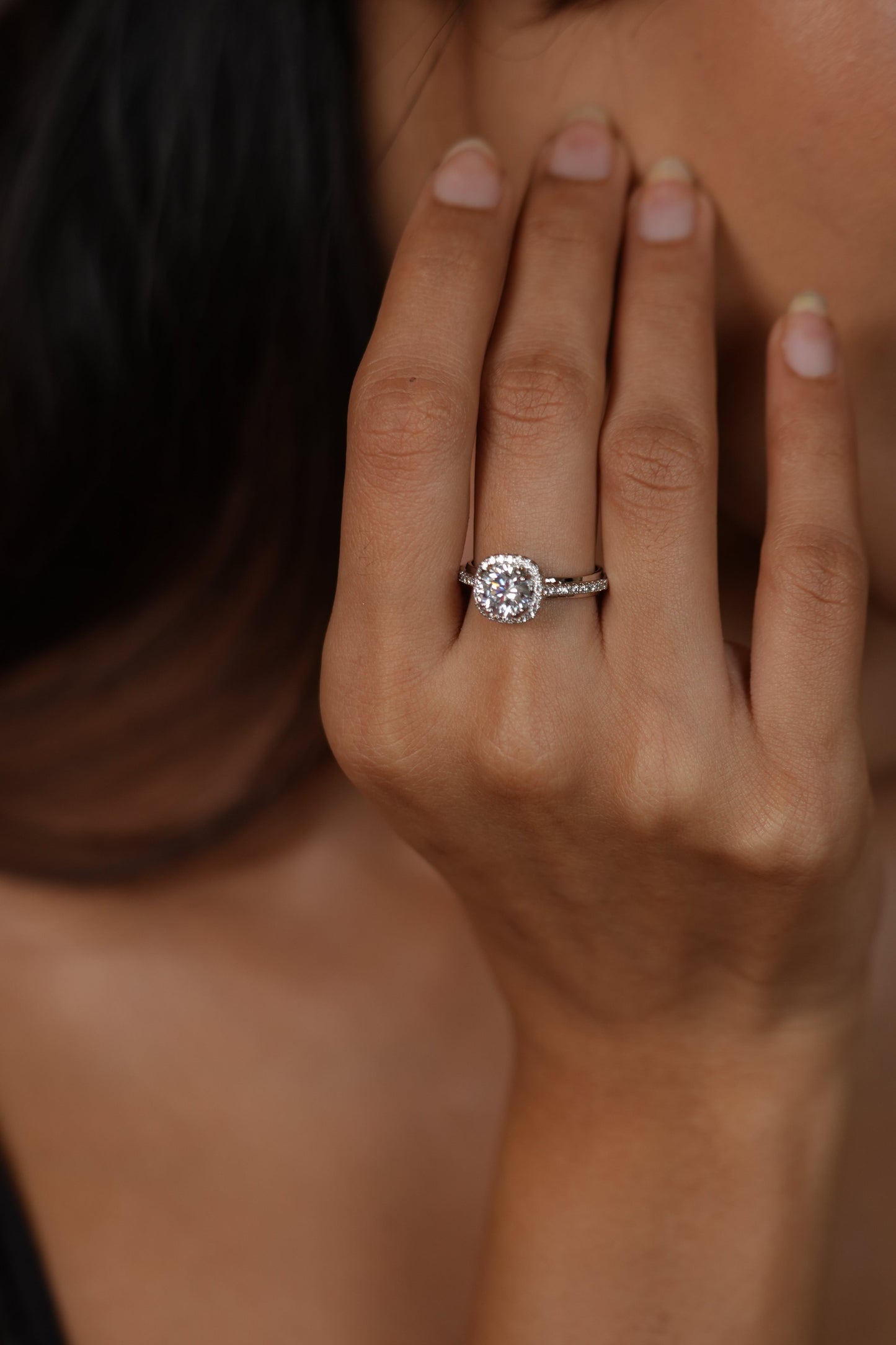 Round Solitaire Cushion Halo Diamond Engagement Ring