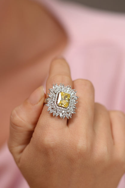 Ray Big Diamond Coloured Cocktail Ring | Adjustable