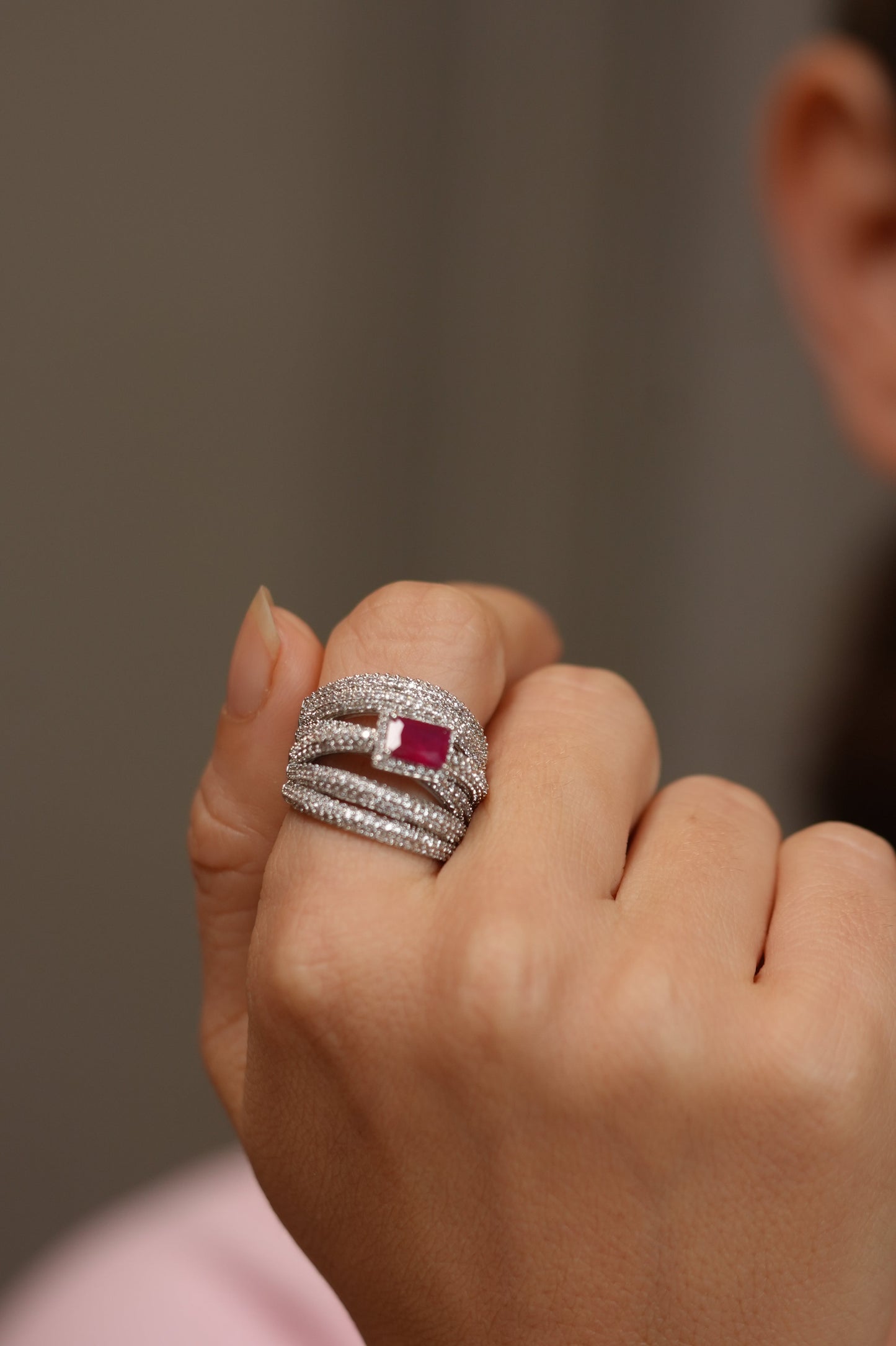 Alibi Wrap Diamond Coloured Stone Cocktail Ring | Adjustable