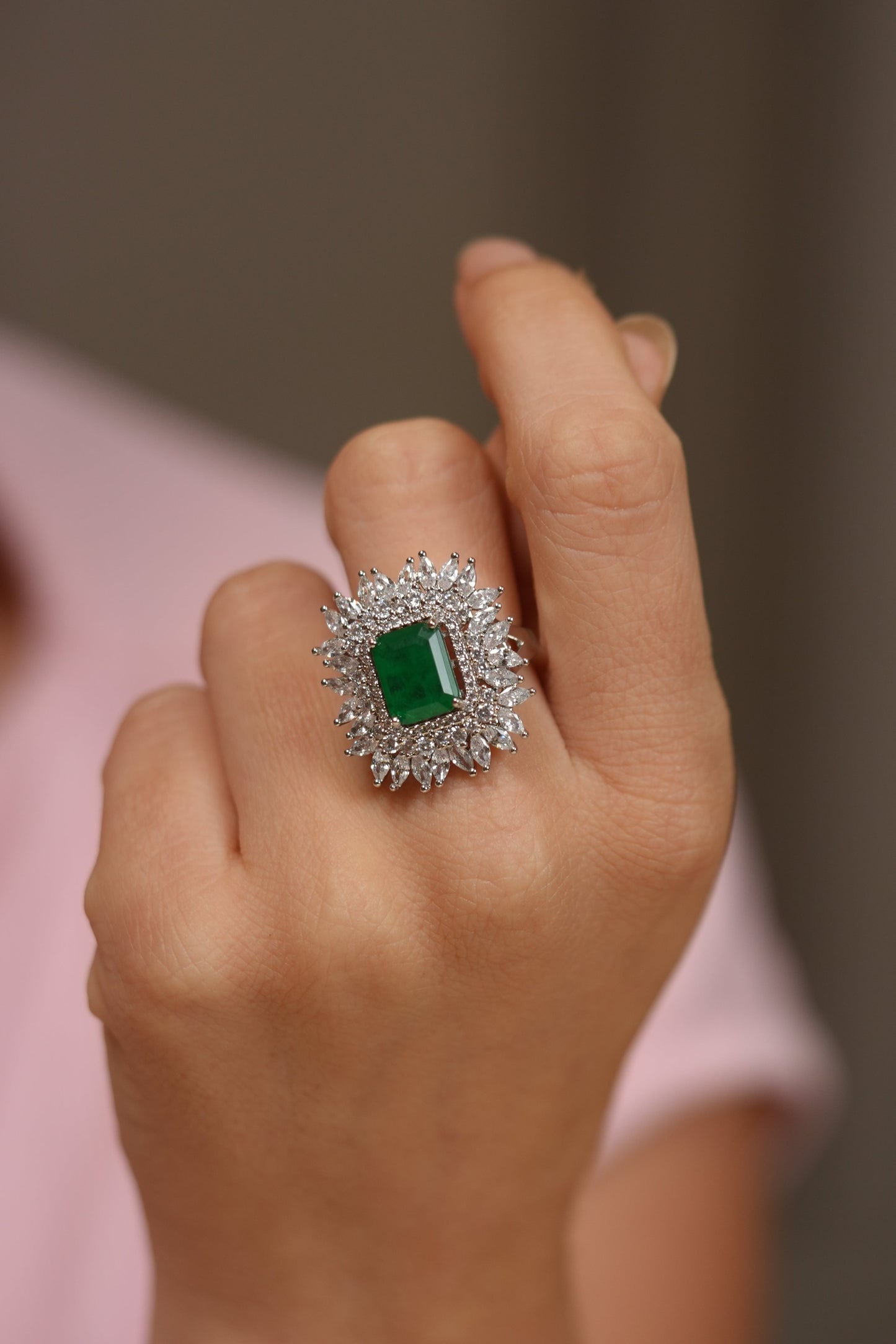 Ray Big Diamond Coloured Cocktail Ring | Adjustable
