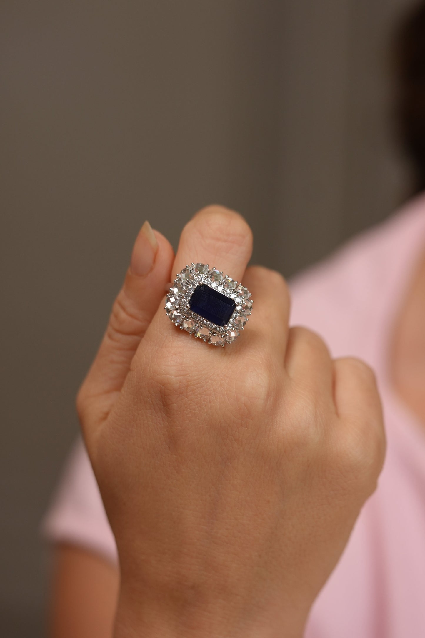 Orry Coloured Stone Cocktail Diamond Ring | Adjustable