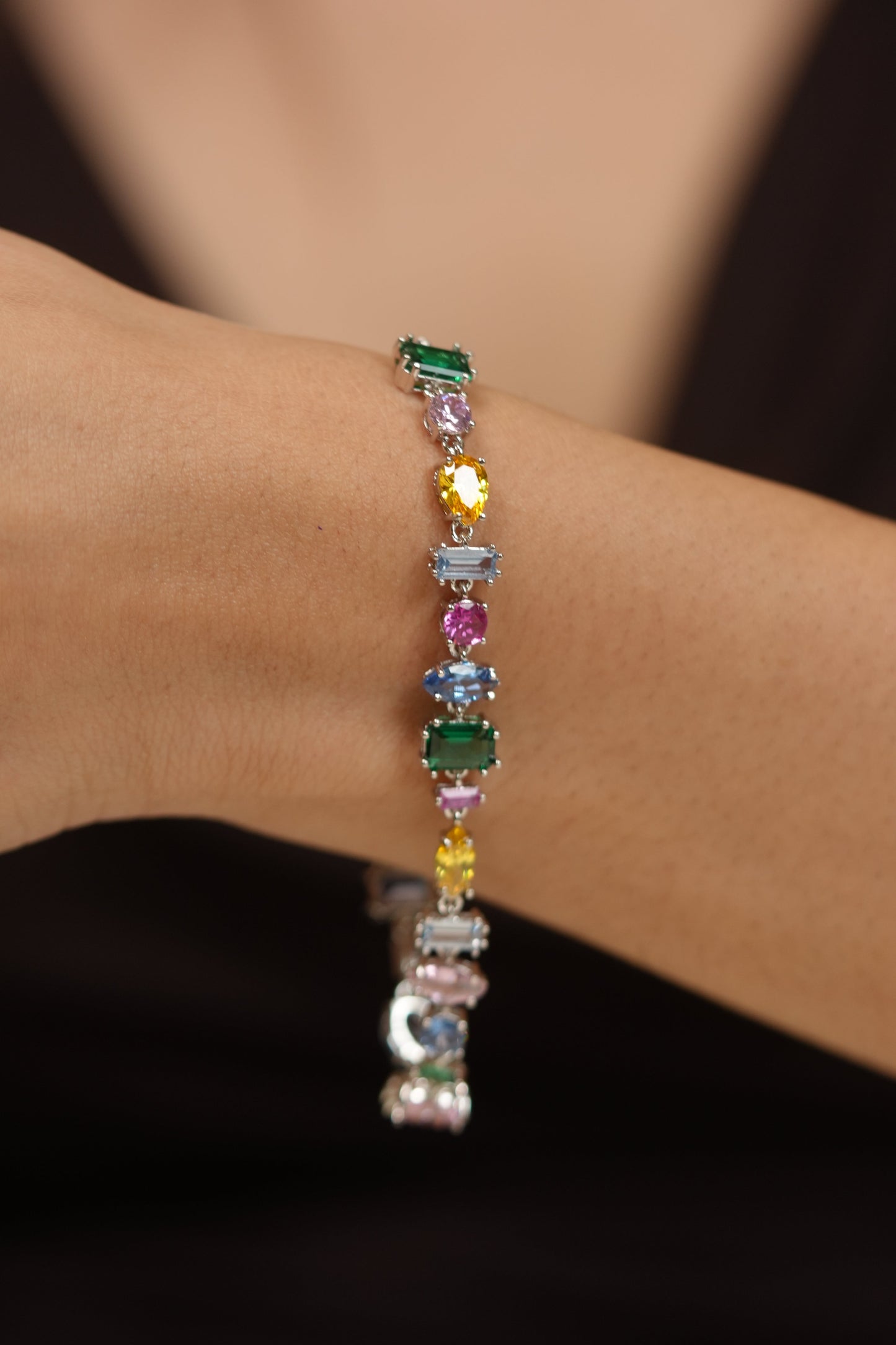 Dwarovski Multi Solitaire Rainbow Coloured Diamond Tennis Bracelet