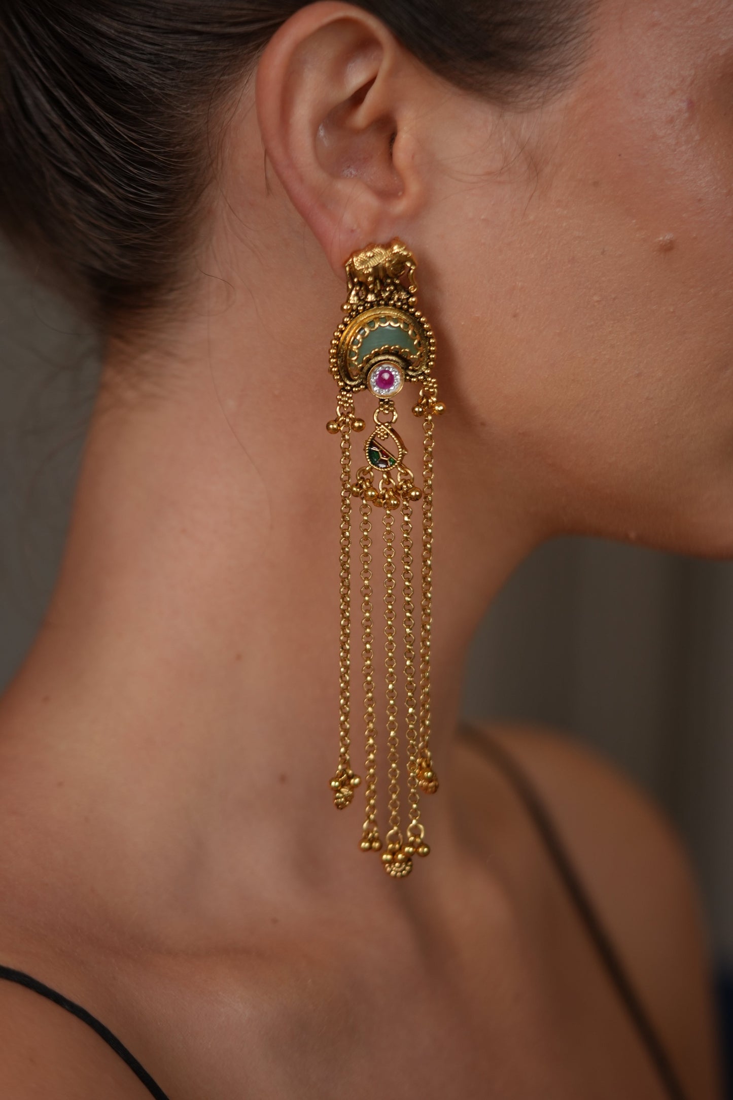 Shamita Long Gold Shoulder Duster Earrings | Sone Pe Suhaga