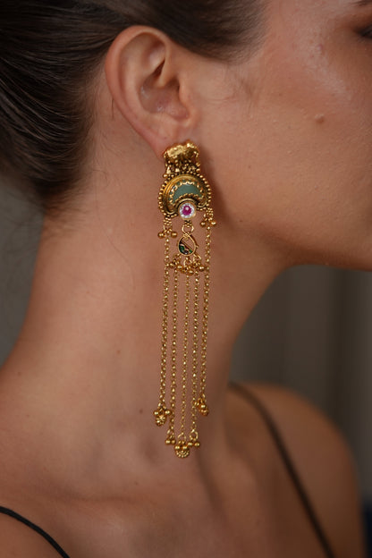 Shamita Long Gold Shoulder Duster Earrings | Sone Pe Suhaga