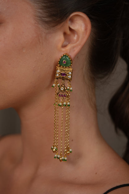 Namita Long Gold Shoulder Duster Earrings | Sone Pe Suhaga