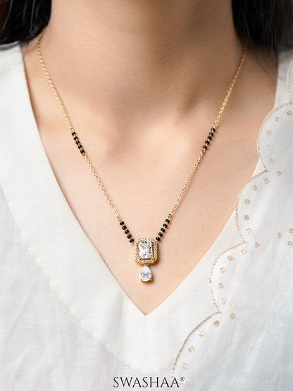 Aarvika Diamond Solitaire Pear Drop 18K Gold Plated Mangalsutra