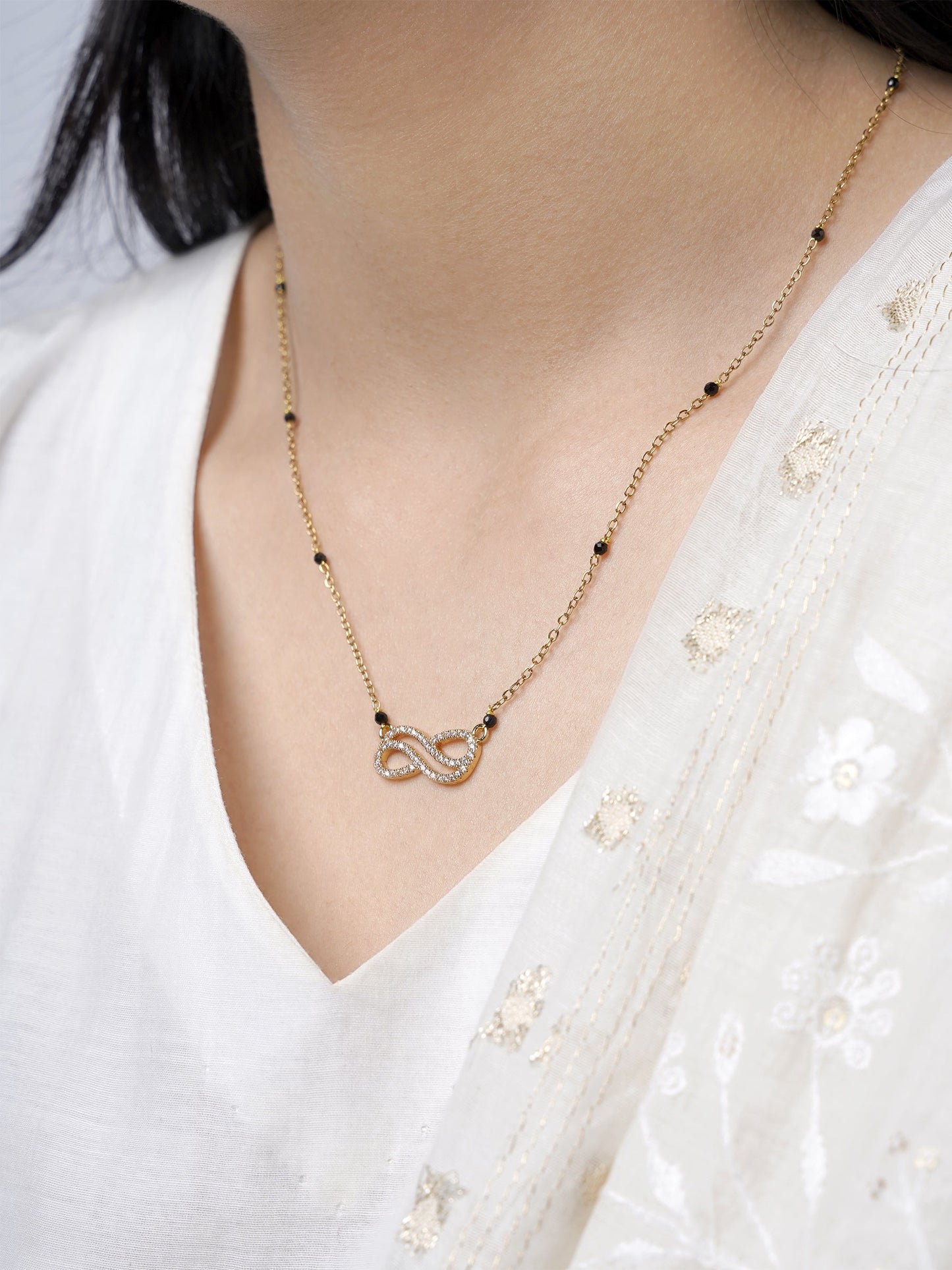 Aavya Infinity Diamond 18K Gold Plated Pendant Mangalsutra