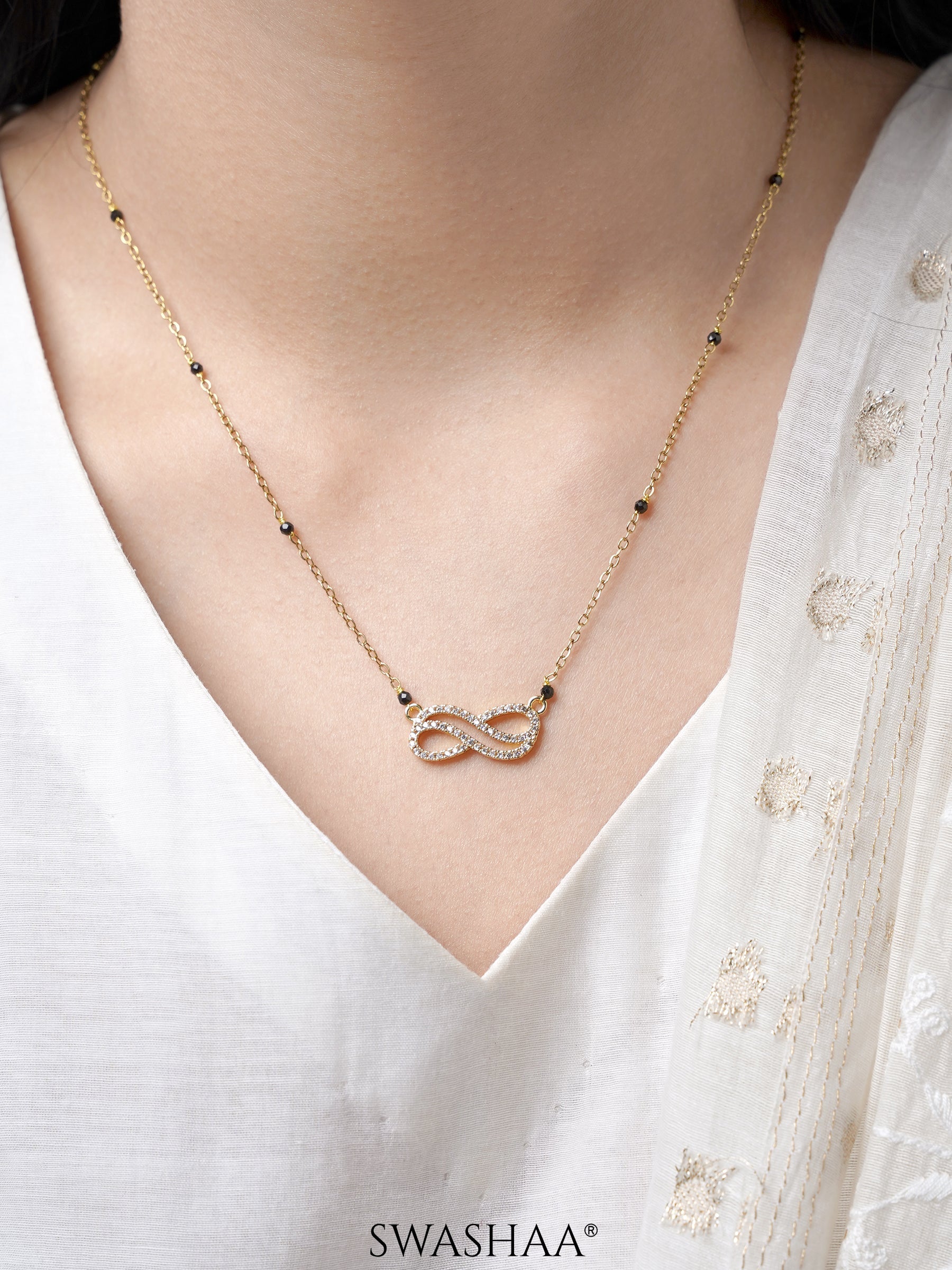 Aavya Infinity Diamond 18K Gold Plated Pendant Mangalsutra