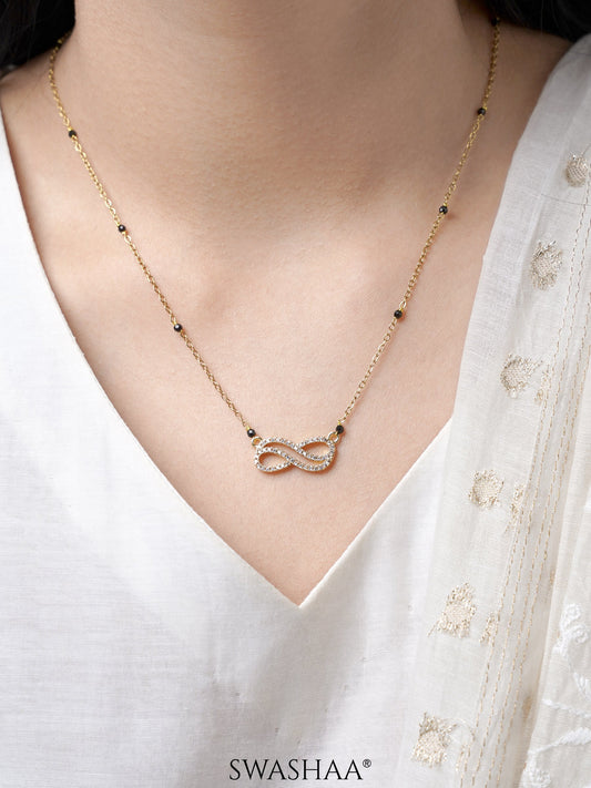 Aavya Infinity Diamond 18K Gold Plated Pendant Mangalsutra