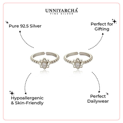 92.5 Sterling Silver Flower Toe Ring