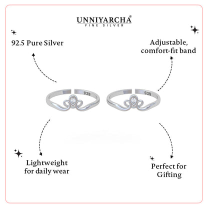Pure 92.5 Silver Crown Toe Rings - Set of 2