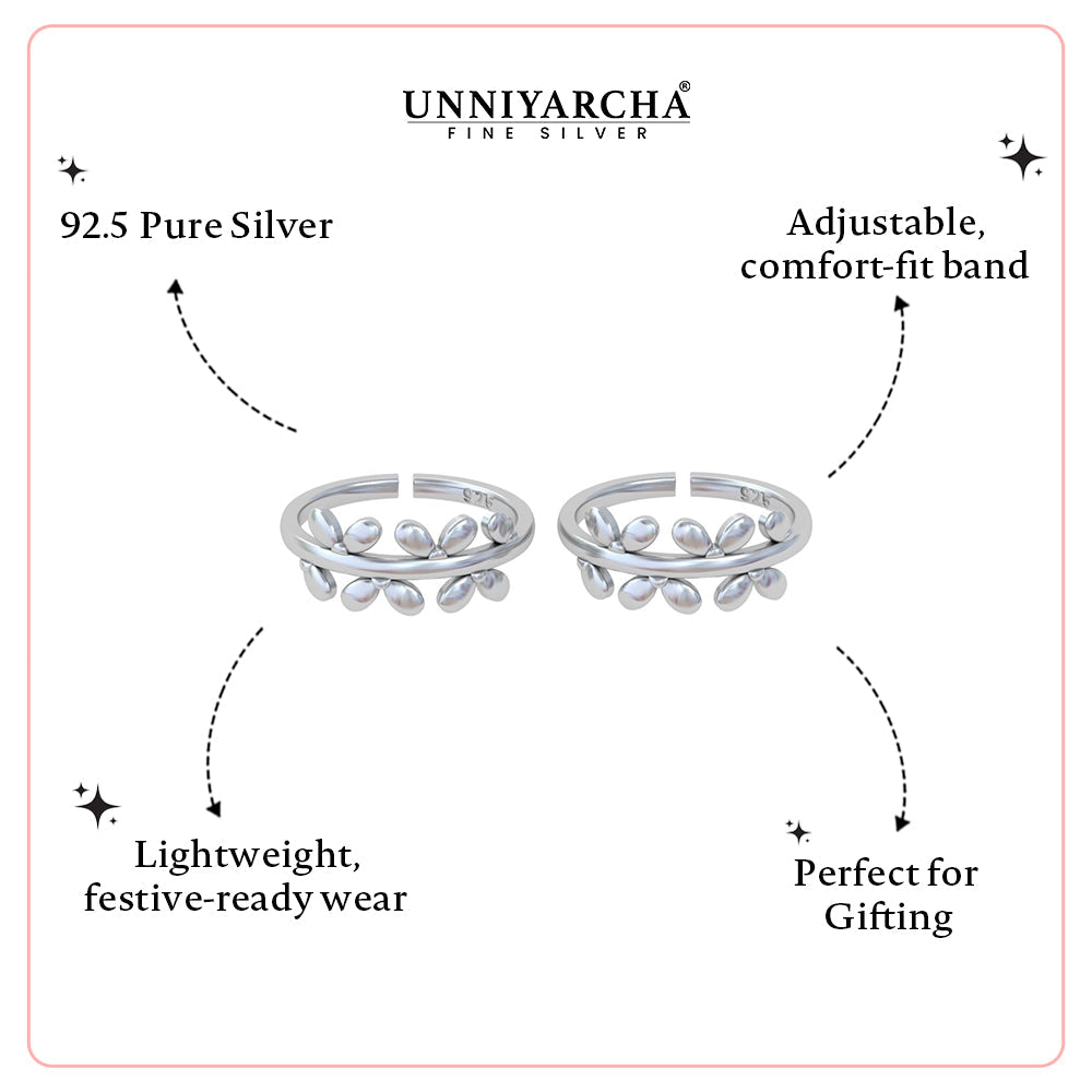 Pure 92.5 Silver Leaf Design Toe Rings