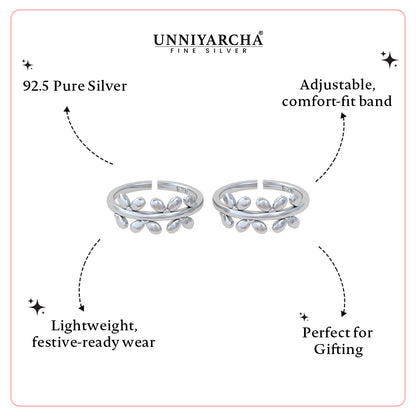 Pure 92.5 Silver Leaf Design Toe Rings