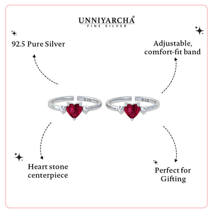 Pure 92.5 Silver Heart Zircon Toe Rings