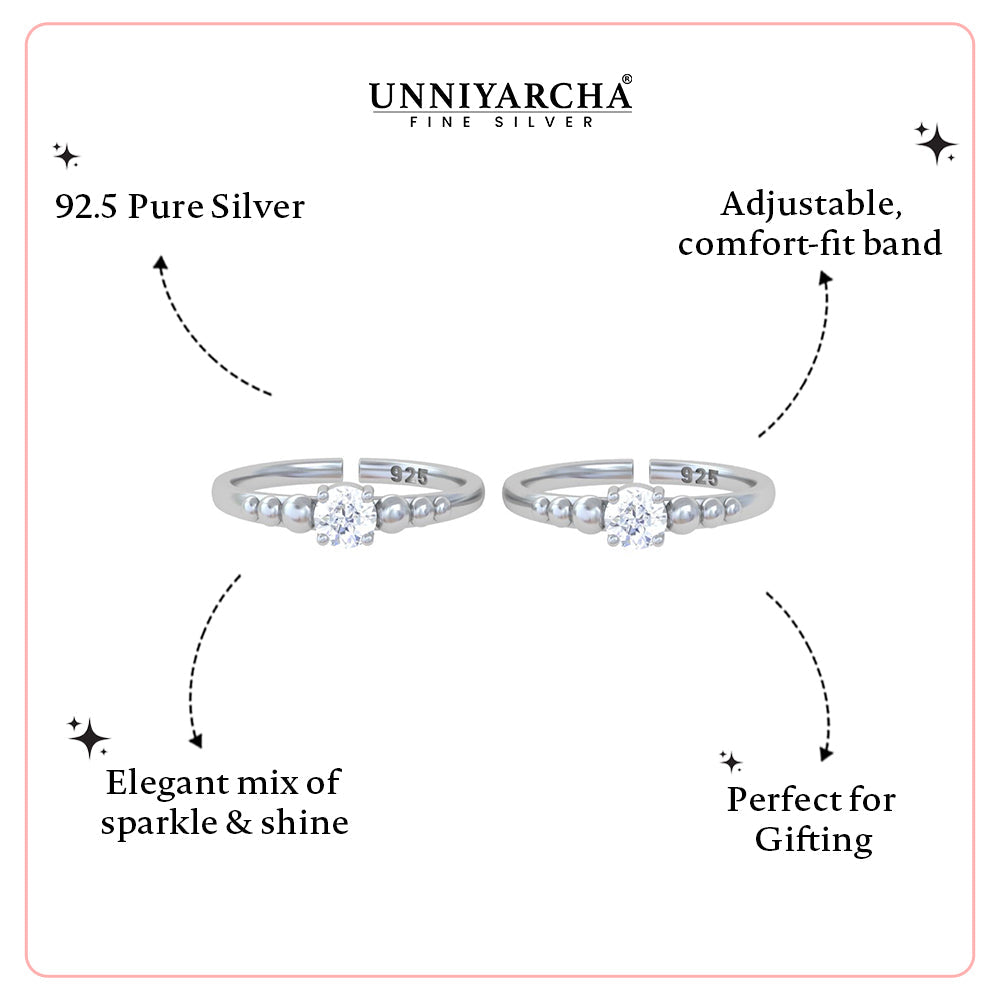 Pure 92.5 Silver Solitaire Zircon Toe Rings