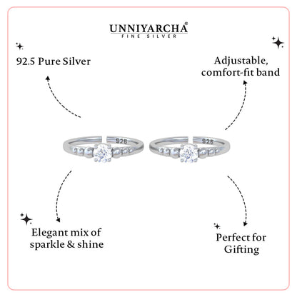 Pure 92.5 Silver Solitaire Zircon Toe Rings
