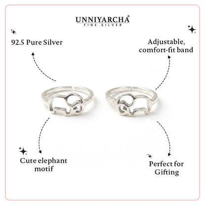 Pure 92.5 Silver Elephant Motif Toe Rings