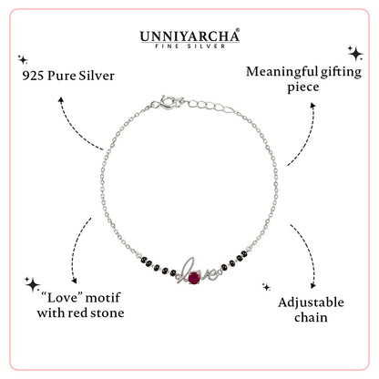 Ruby Love Black Bead Bracelet – 925 Silver