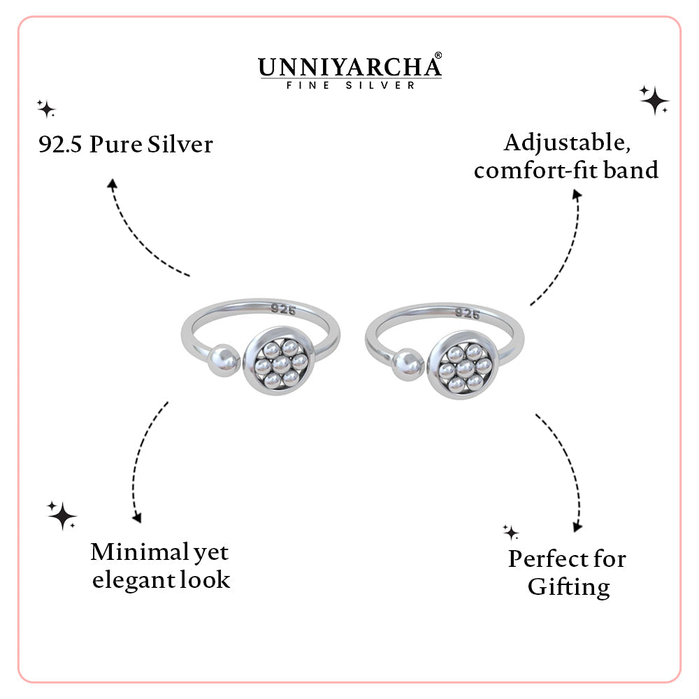 Pure 92.5 Silver Beaded Circle Toe Rings