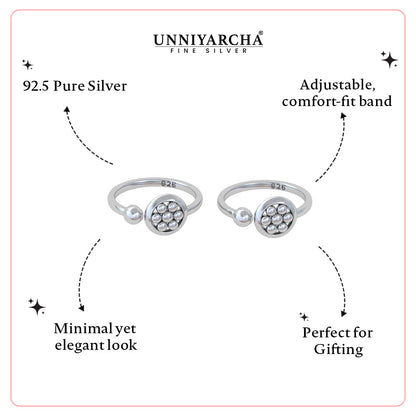 Pure 92.5 Silver Beaded Circle Toe Rings