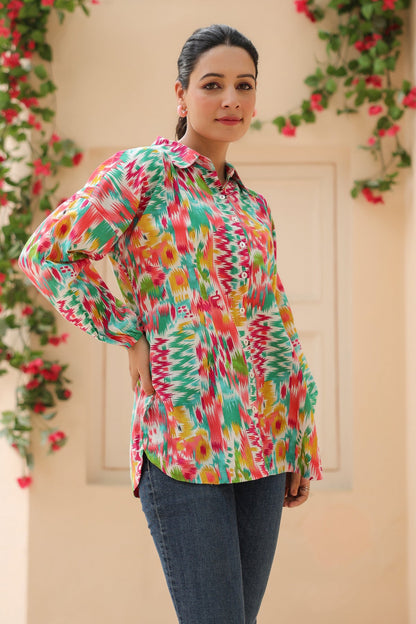 Abstract Print Cotton Shirt Top