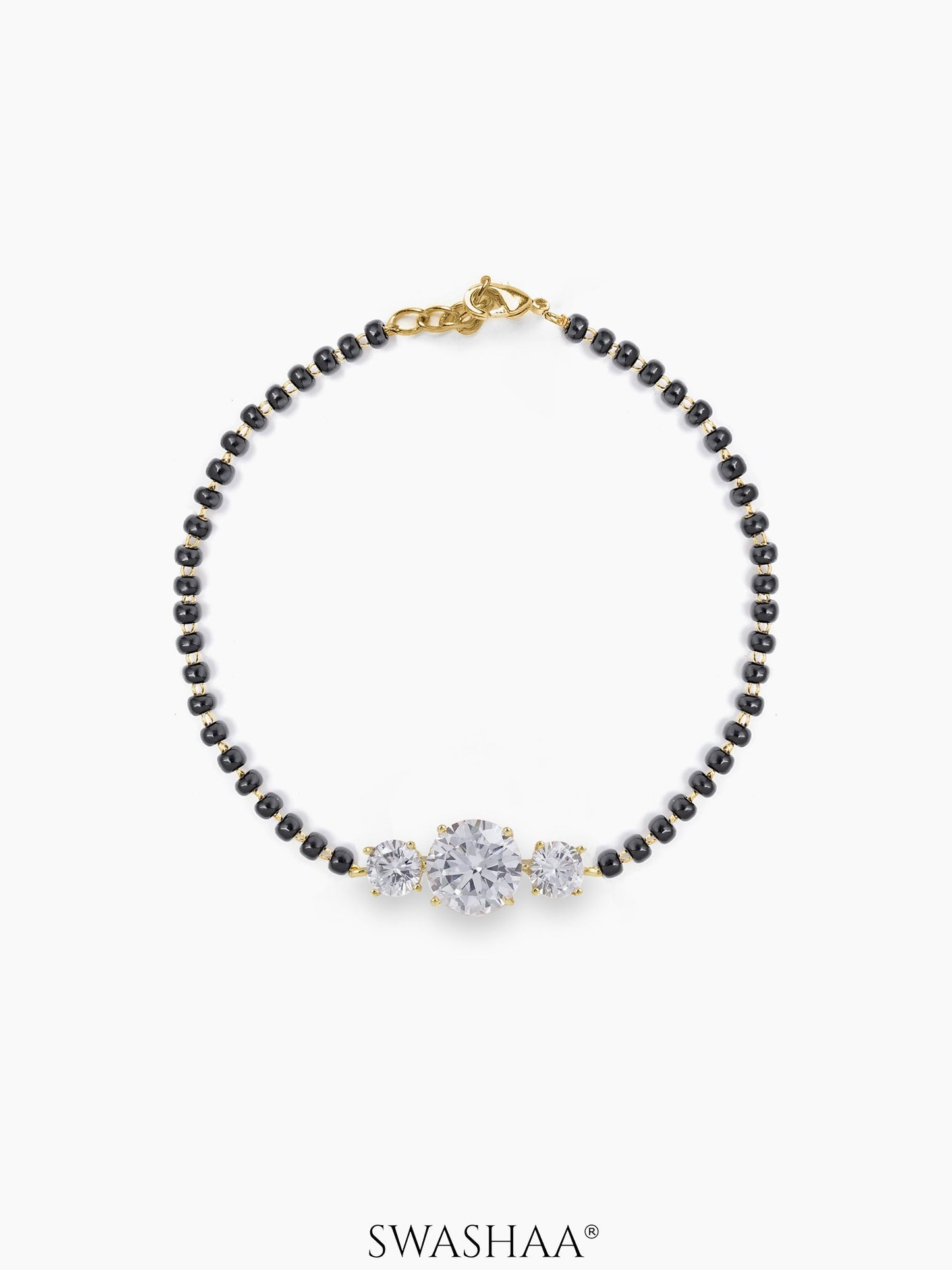 Adia Three Diamond Solitaire18K Gold Plated Mangalsutra Bracelet