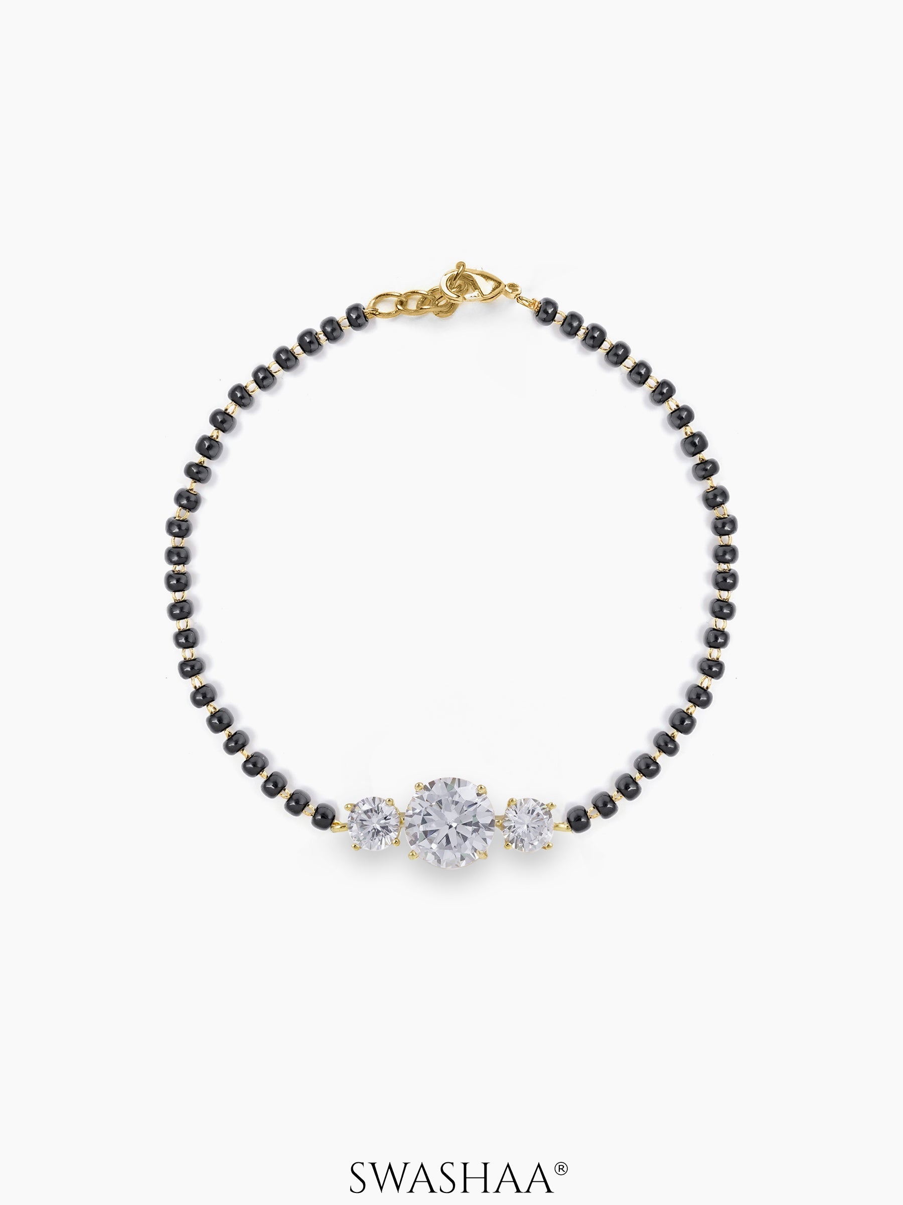 Adia Three Diamond Solitaire18K Gold Plated Mangalsutra Bracelet