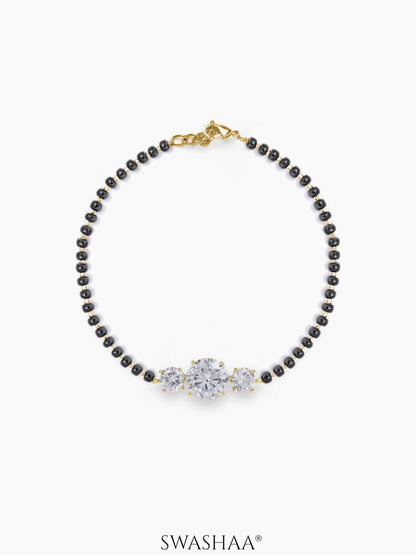 Adia Three Diamond Solitaire18K Gold Plated Mangalsutra Bracelet