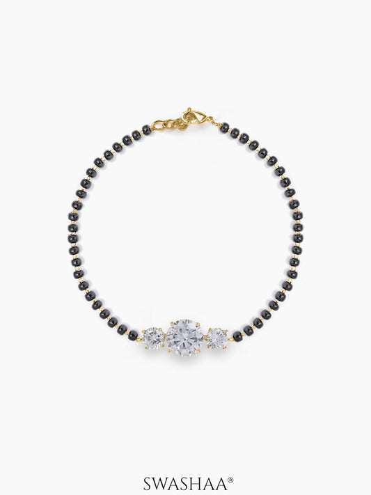 Adia Three Diamond Solitaire18K Gold Plated Mangalsutra Bracelet
