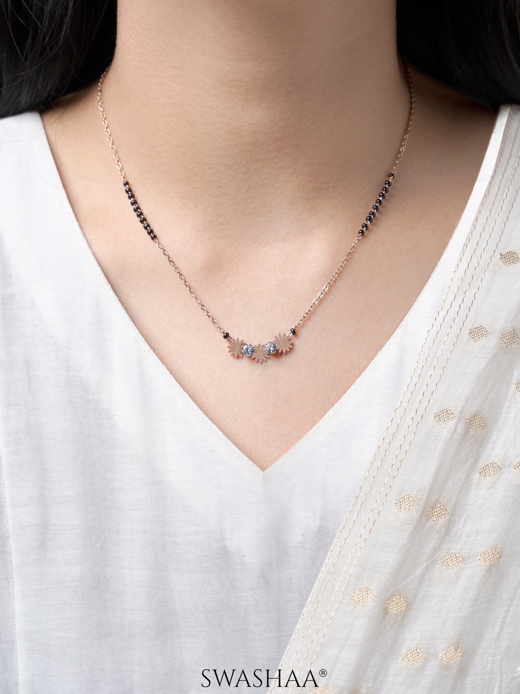 Ahaya Floral Discs Rosegold Plated Mangalsutra