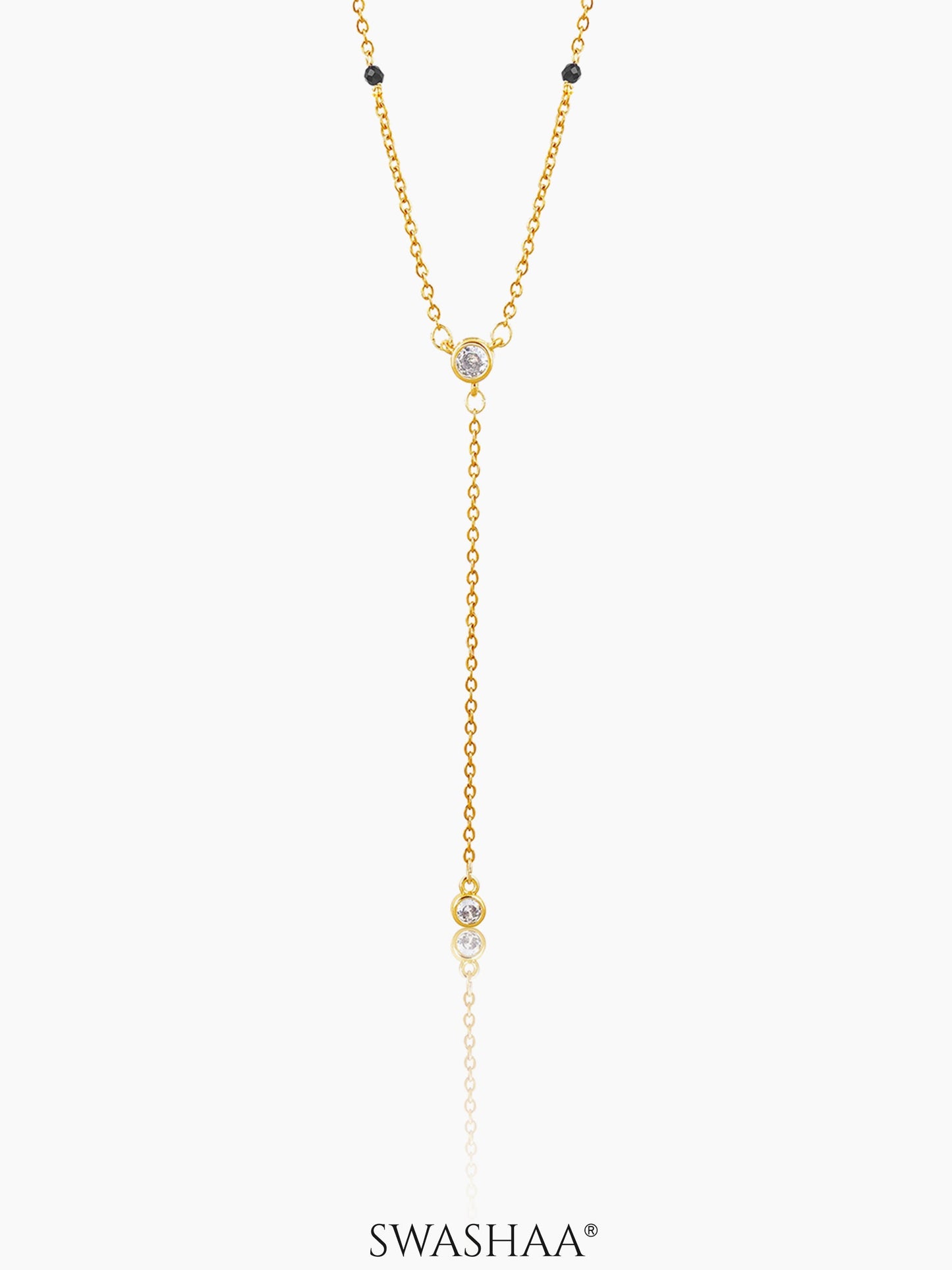 Aleeia Two Bezel Solitaire Y-Drop 18K Gold Plated Pendant Mangalsutra