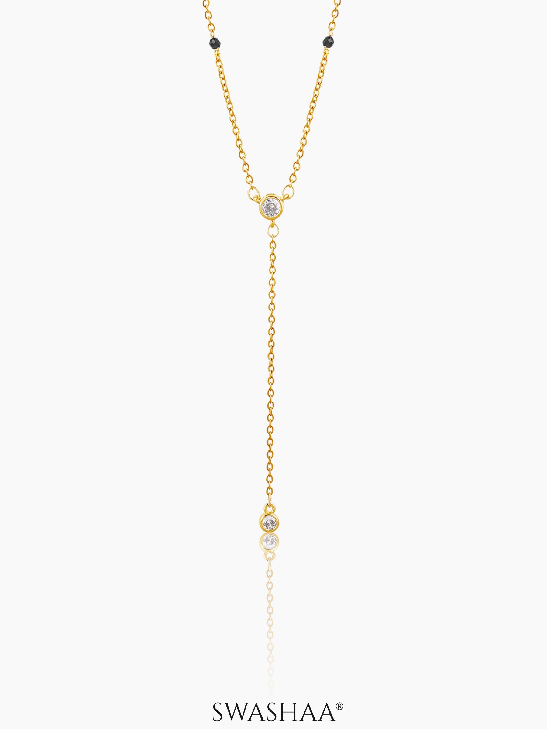 Aleeia Two Bezel Solitaire Y-Drop 18K Gold Plated Pendant Mangalsutra