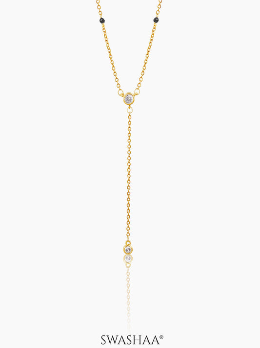 Aleeia Two Bezel Solitaire Y-Drop 18K Gold Plated Pendant Mangalsutra