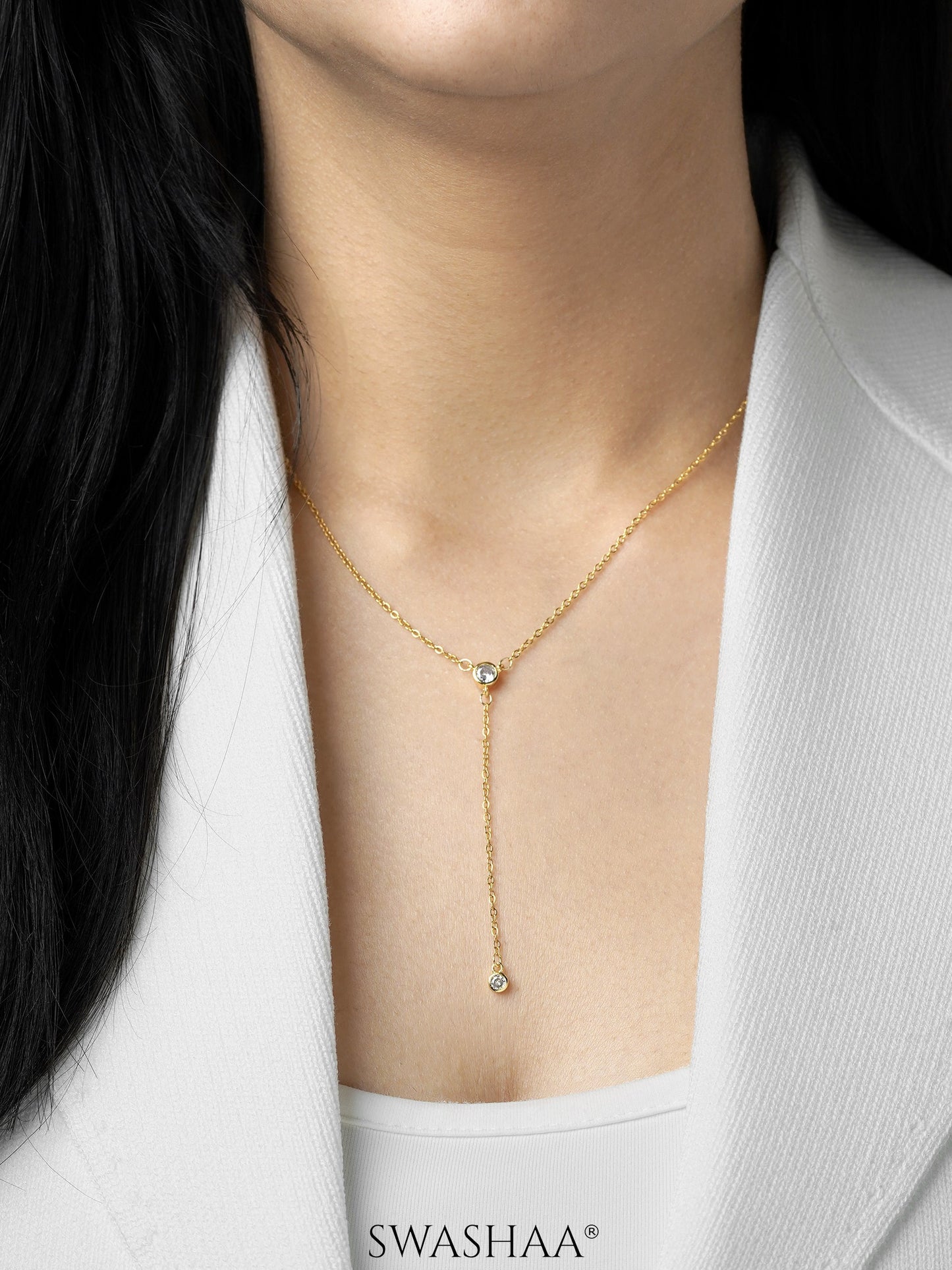 Aleeia Solitaire Drop 18K Gold Plated Chain Necklace