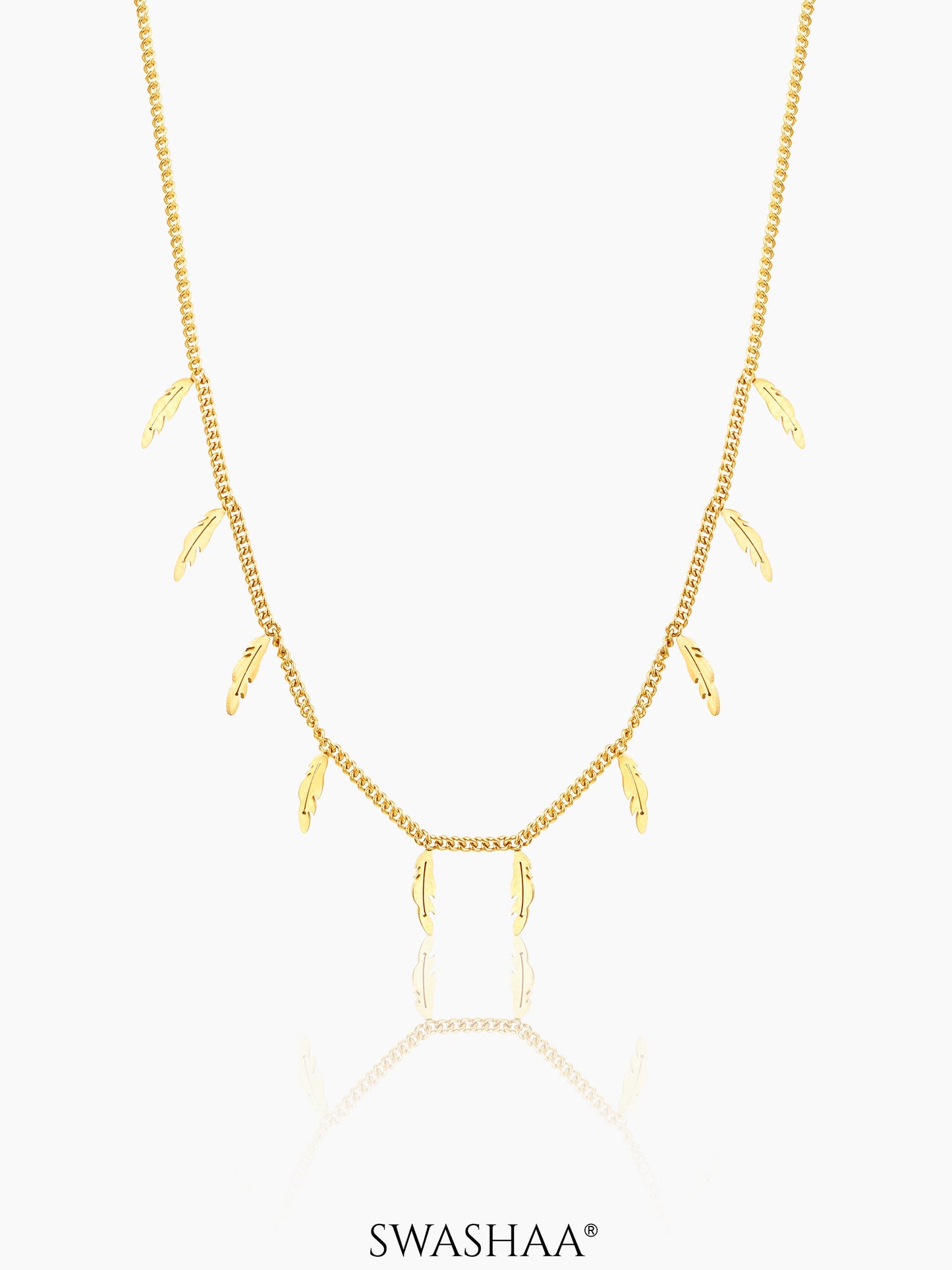 Alina Plume Feather Charms 18K Gold Plated Choker Necklace 