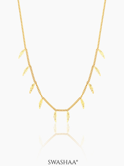 Alina Plume Feather Charms 18K Gold Plated Choker Necklace 