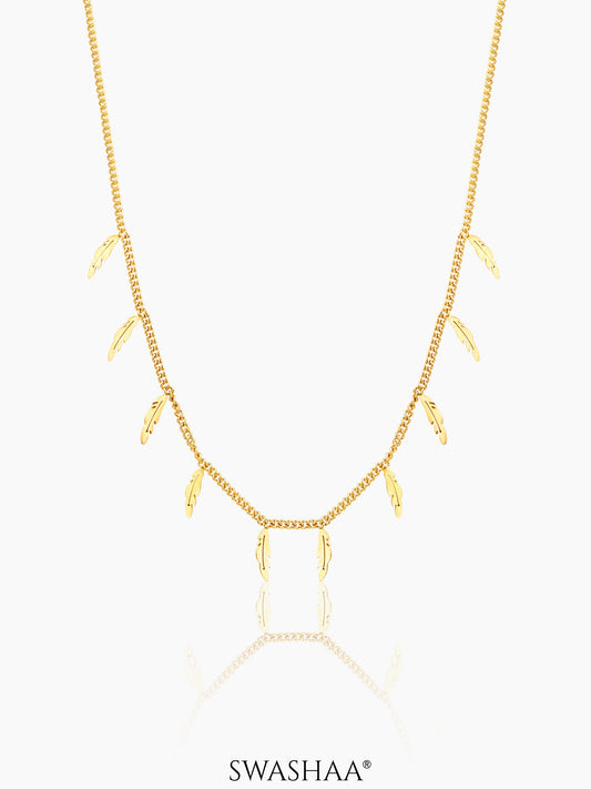 Alina Plume Feather Charms 18K Gold Plated Choker Necklace 